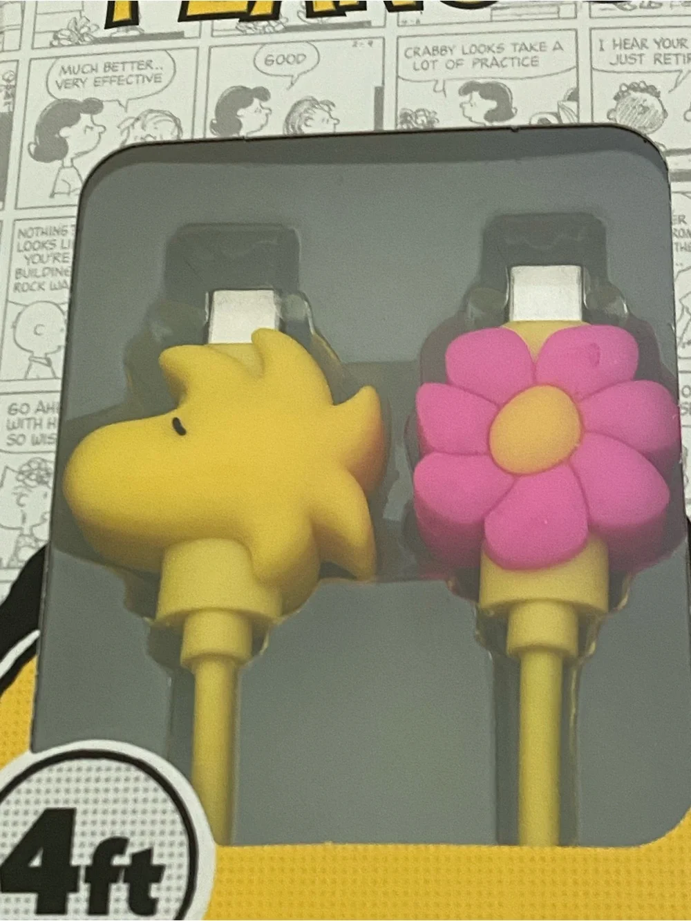 PEANUTS USB-C to USB-C Cable with Yellow Woodstock & Pink Flower Accents